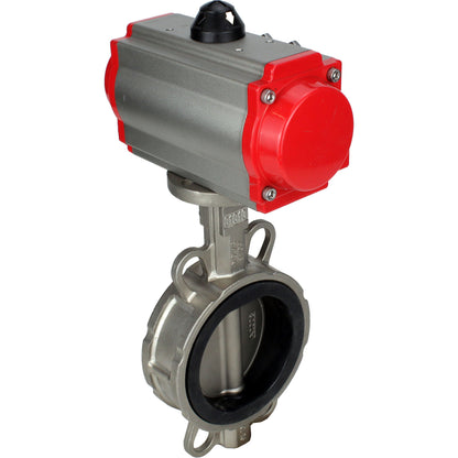 Válvula de mariposa de agua DNOVA WBV3131E-2W-Fb-H, material del cuerpo: acero inoxidable AISI 304, material del disco: acero inoxidable AISI 304, junta: EPDM, actuador neumático PA-SA con resortes de retorno, 4M310-08 24V