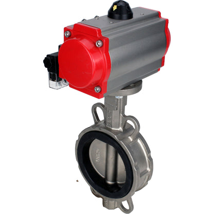 Válvula de mariposa de agua DNOVA WBV3131E-2W-Fb-H, material del cuerpo - Acero inoxidable AISI 304, material del disco - Acero inoxidable AISI 304, junta - EPDM, actuador neumático PA-DA doble acción, 4M310-08 24V