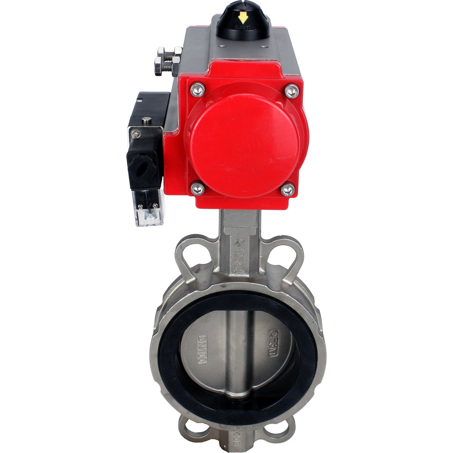 Válvula de mariposa de agua DNOVA WBV3131E-2W-Fb-H, material del cuerpo - Acero inoxidable AISI 304, material del disco - Acero inoxidable AISI 304, sello - EPDM, actuador neumático PA-DA doble acción, 4M310-08 220V