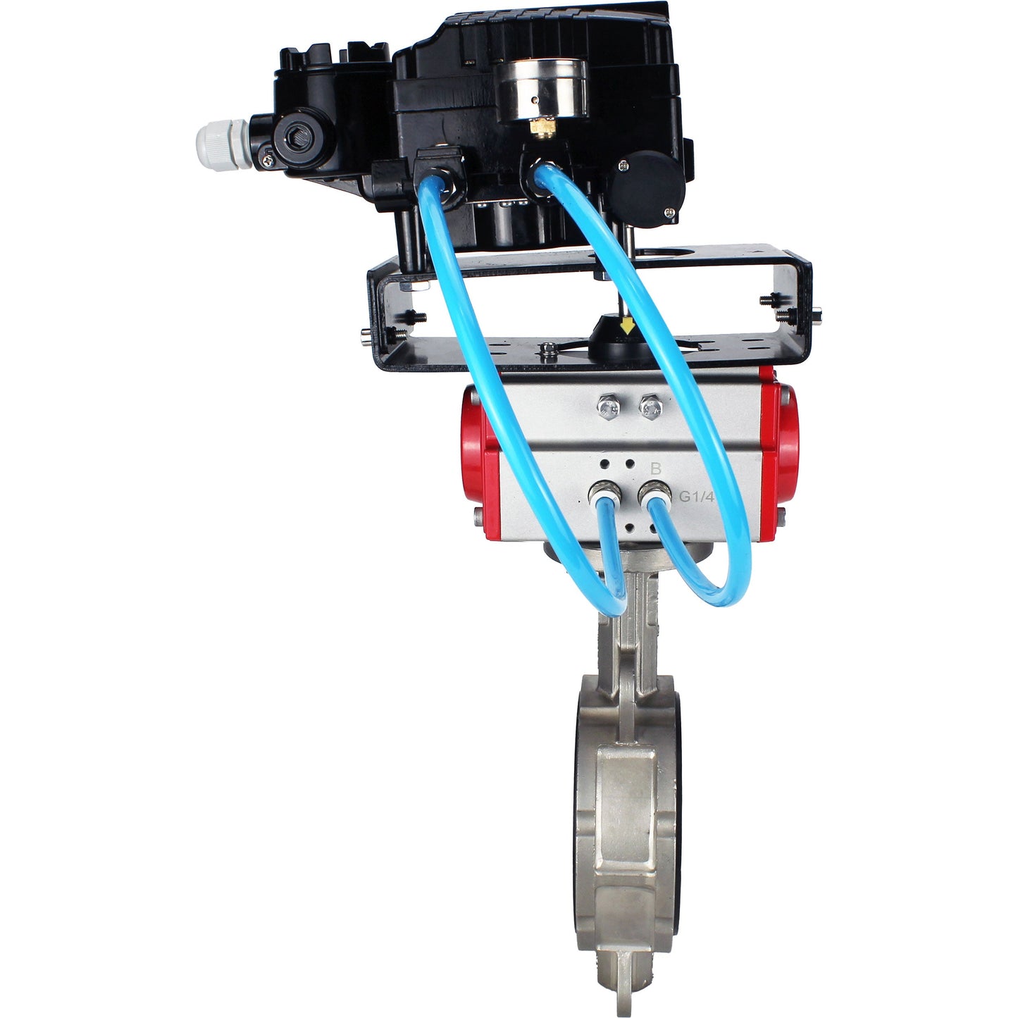 Water Butterfly Valve DNOVA WBV3131E-2W-Fb-H, body material - Stainless steel AISI 304, disk material - Stainless steel AISI 304, seal - EPDM, pneumatic actuator PA-SA with return springs, positioner YT-1000RSN with feedback