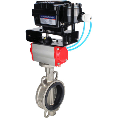 Water Butterfly Valve DNOVA WBV3131E-2W-Fb-H, body material - Stainless steel AISI 304, disk material - Stainless steel AISI 304, seal - EPDM, pneumatic actuator PA-SA with return springs, positioner YT-1000RSN with feedback