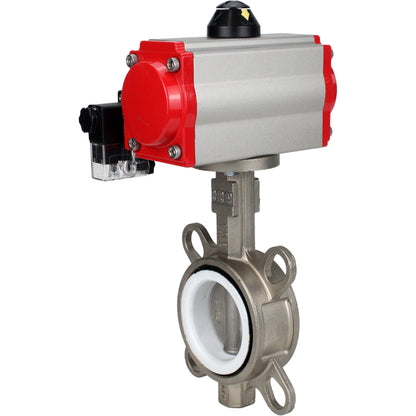 Water Butterfly Valve DNOVA WBV3131P-2W-Fb-H, body material - Stainless steel AISI 304, disk material - Stainless steel AISI 304, seal - PTFE, pneumatic actuator PA-DA double action,4M310-08 NAMUR 24V