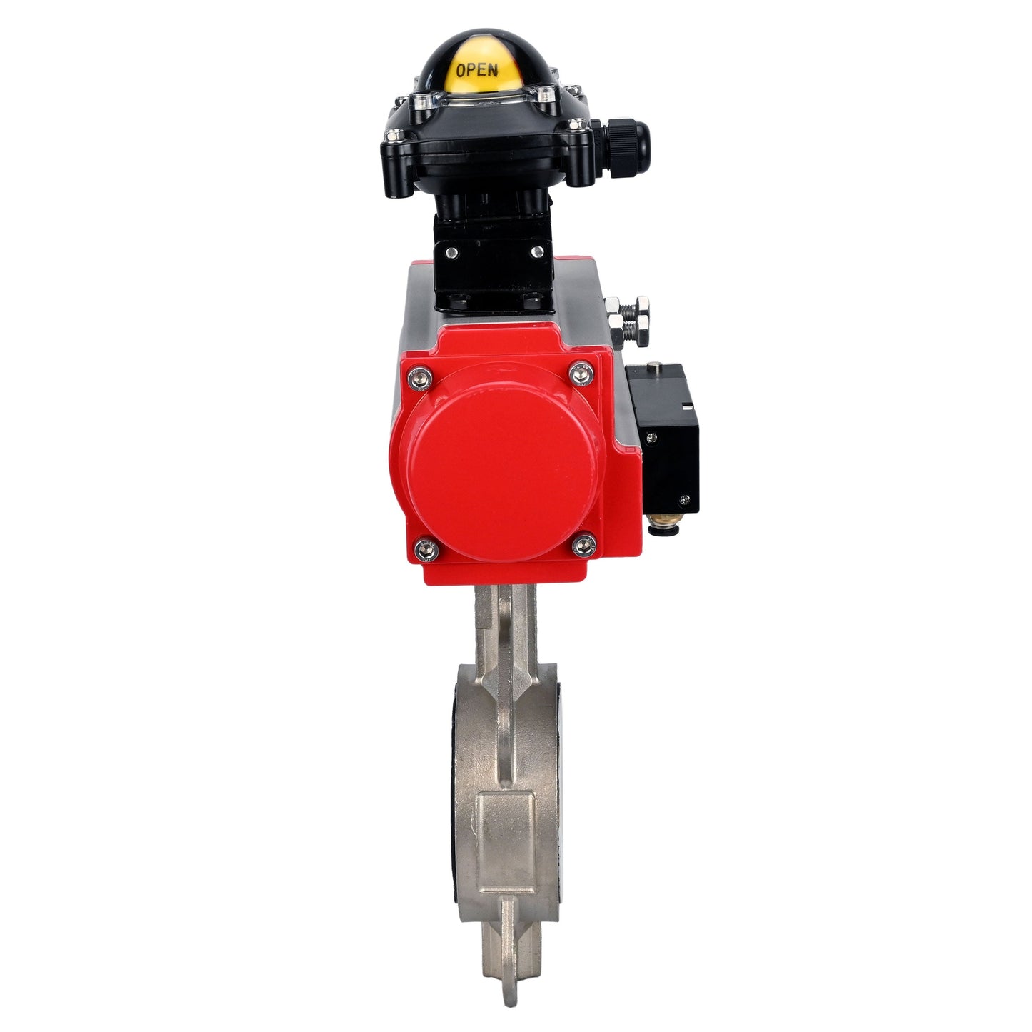 Válvula de mariposa de agua DNOVA WBV3131P-2W-Fb-H, material del cuerpo: acero inoxidable AISI 304, material del disco: acero inoxidable AISI 304, sello: PTFE, actuador neumático PA-SA con resortes de retorno, 4M310-08 220V, LSU APL-210N