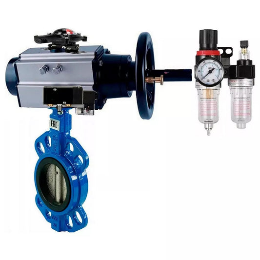 Water Butterfly Valve DNOVA WBV1132N-2W-Fb-H, body material - grey cast iron GG25, disk material - stainless steel AISI 316L, seal - NBR, with pneumatic actuator double action PA-DA-105-1, 4V320-08 220V, LSU APL-410N EX, ATU AFC2000