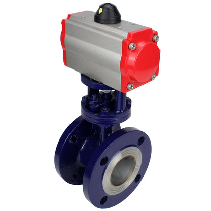 Water Butterfly Valve DNOVA WBV3EX-3432M-1W-F-ISO, body material - Carbon steel, disk material - Stainless steel AISI 316, seal - Metal, pneumatic actuator PA-SA with return springs, 4M310-08 220V