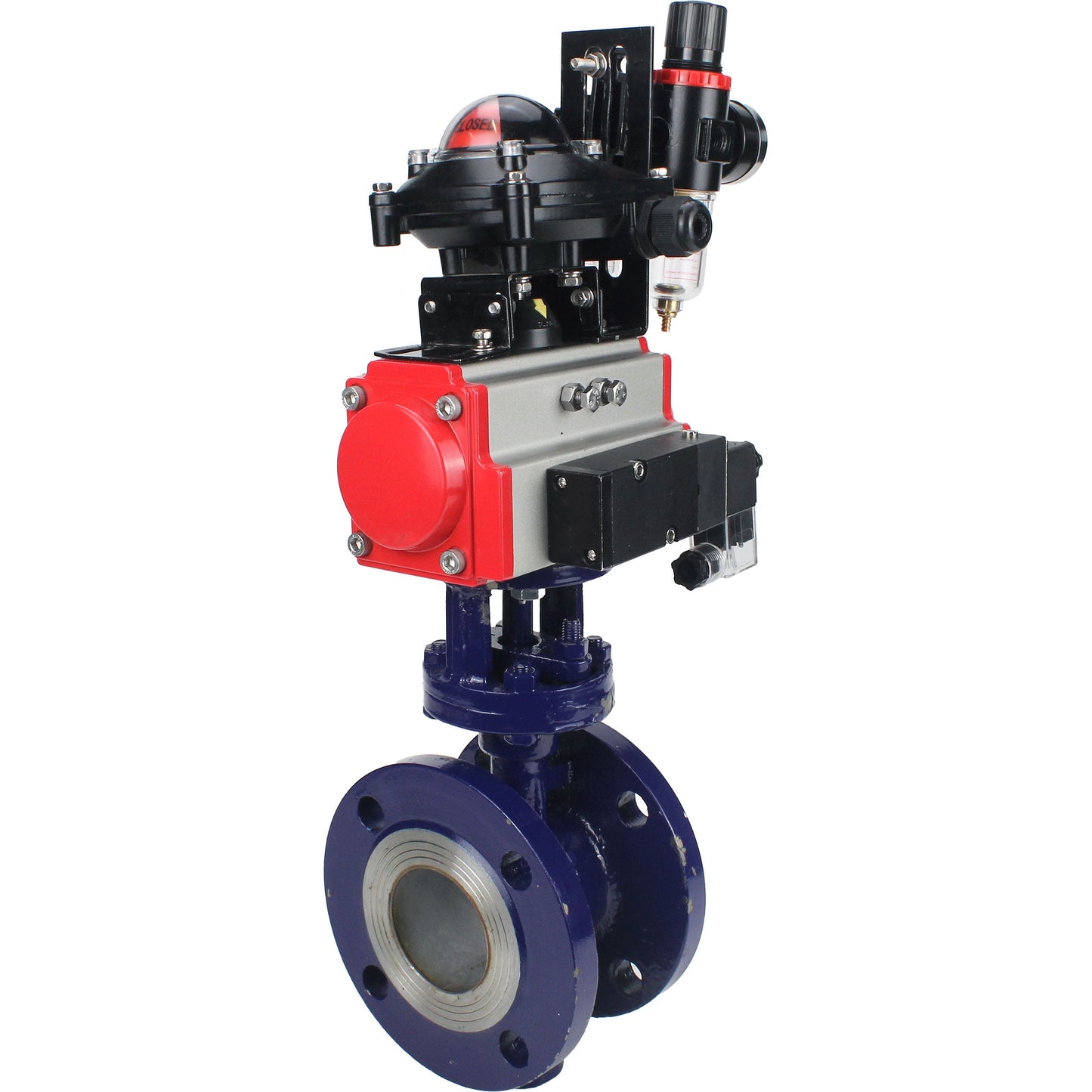 Water Butterfly Valve DNOVA WBV3EX-3432M-1W-F-ISO, body material - Carbon steel, disk material - Stainless steel AISI 316, seal - Metal, pneumatic actuator PA-SA with return springs, 4M310-08 220V, LSU APL-210N ATU AFC2000
