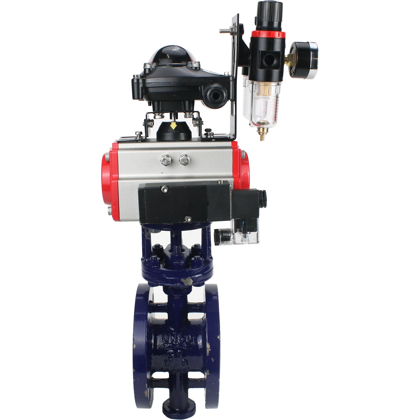 Water Butterfly Valve DNOVA WBV3EX-3432M-1W-F-ISO, body material - Carbon steel, disk material - Stainless steel AISI 316, seal - Metal, pneumatic actuator PA-SA with return springs, 4M310-08 220V, LSU APL-210N ATU AFC2000