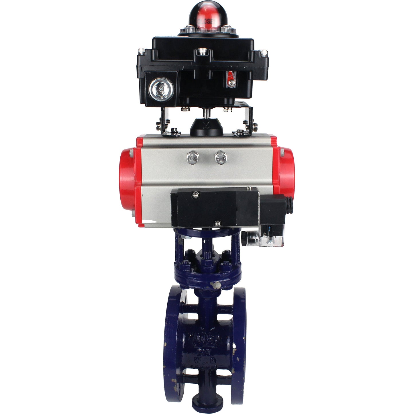 Water Butterfly Valve DNOVA WBV3EX-3432M-1W-F-ISO, body material - Carbon steel, disk material - Stainless steel AISI 316, seal - Metal, pneumatic actuator PA-SA with return springs, 4M310-08 220V, LSU APL-410N EX