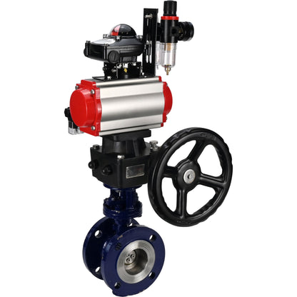 Water Butterfly Valve DNOVA WBV3EX-3432M-1W-F-ISO, body material - Carbon steel, disk material - Stainless steel AISI 316, seal - Metal, pneumatic actuator PA-DA double action, 4M310-08 24V, LSU APL-210N, handwheel MON, ATU AFC2000