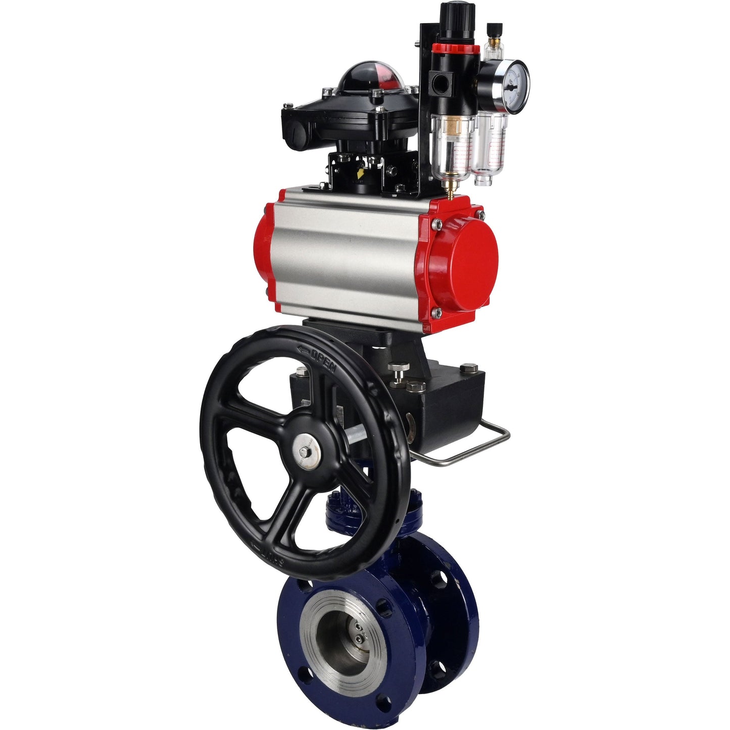 Water Butterfly Valve DNOVA WBV3EX-3432M-1W-F-ISO, body material - Carbon steel, disk material - Stainless steel AISI 316, seal - Metal, pneumatic actuator PA-DA double action, 4M310-08 24V, LSU APL-210N, handwheel MON, ATU AFC2000