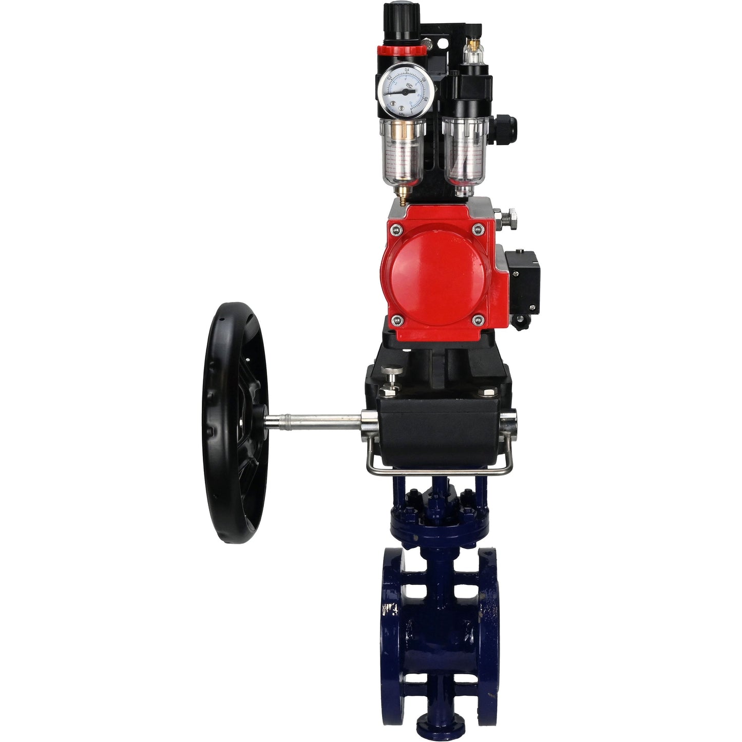 Water Butterfly Valve DNOVA WBV3EX-3432M-1W-F-ISO, body material - Carbon steel, disk material - Stainless steel AISI 316, seal - Metal, pneumatic actuator PA-DA double action, 4M310-08 24V, LSU APL-210N, handwheel MON, ATU AFC2000