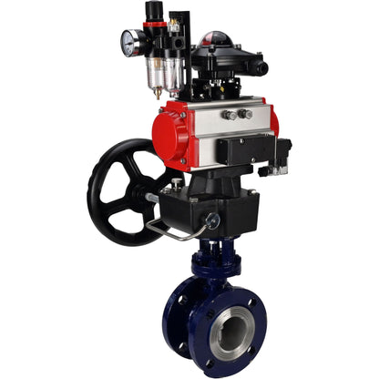 Water Butterfly Valve DNOVA WBV3EX-3432M-1W-F-ISO, body material - Carbon steel, disk material - Stainless steel AISI 316, seal - Metal, pneumatic actuator PA-DA double action, 4M310-08 24V, LSU APL-210N, handwheel MON, ATU AFC2000