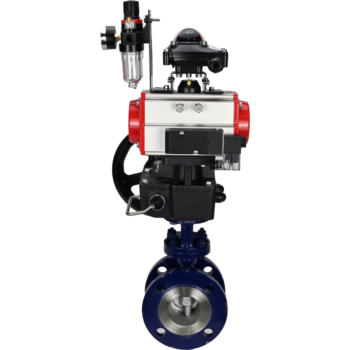 Water Butterfly Valve DNOVA WBV3EX-3432M-1W-F-ISO, body material - Carbon steel, disk material - Stainless steel AISI 316, seal - Metal, pneumatic actuator PA-DA double action, 4M310-08 24V, LSU APL-210N, handwheel MON, ATU AFC2000