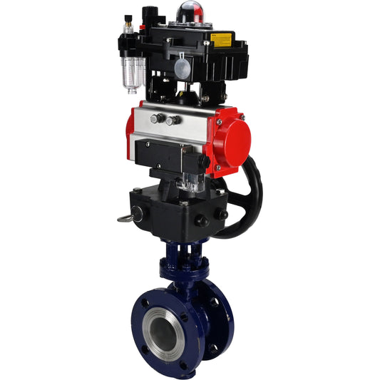 Water Butterfly Valve DNOVA WBV3EX-3432M-1W-F-ISO, body material - Carbon steel, disk material - Stainless steel AISI 316, seal - Metal, pneumatic actuator PA-DA double action, 4M310-08 24V, LSU APL-410N EX, handwheel MON, ATU AFC2000