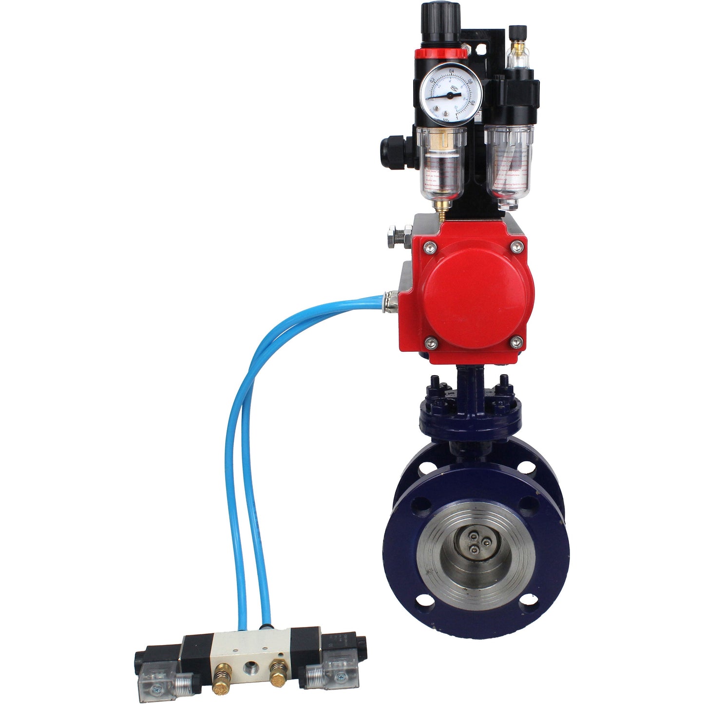 Water Butterfly Valve DNOVA WBV3EX-3432M-1W-F-ISO, body material - Carbon steel, disk material - Stainless steel AISI 316, seal - Metal, pneumatic actuator PA-DA double action, 4V320-10 220V, LSU APL-210N ATU AFC2000