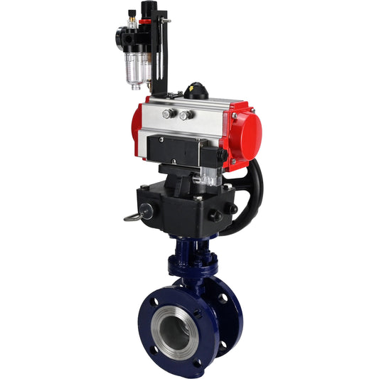 Water Butterfly Valve DNOVA WBV3EX-3432M-1W-F-ISO, body material - Carbon steel, disk material - Stainless steel AISI 316, seal - Metal, pneumatic actuator PA-DA double action, 4M310-08 24V handwheel MON, ATU AFC2000