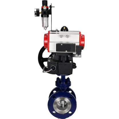 Water Butterfly Valve DNOVA WBV3EX-3432M-1W-F-ISO, body material - Carbon steel, disk material - Stainless steel AISI 316, seal - Metal, pneumatic actuator PA-DA double action, 4M310-08 24V handwheel MON, ATU AFC2000
