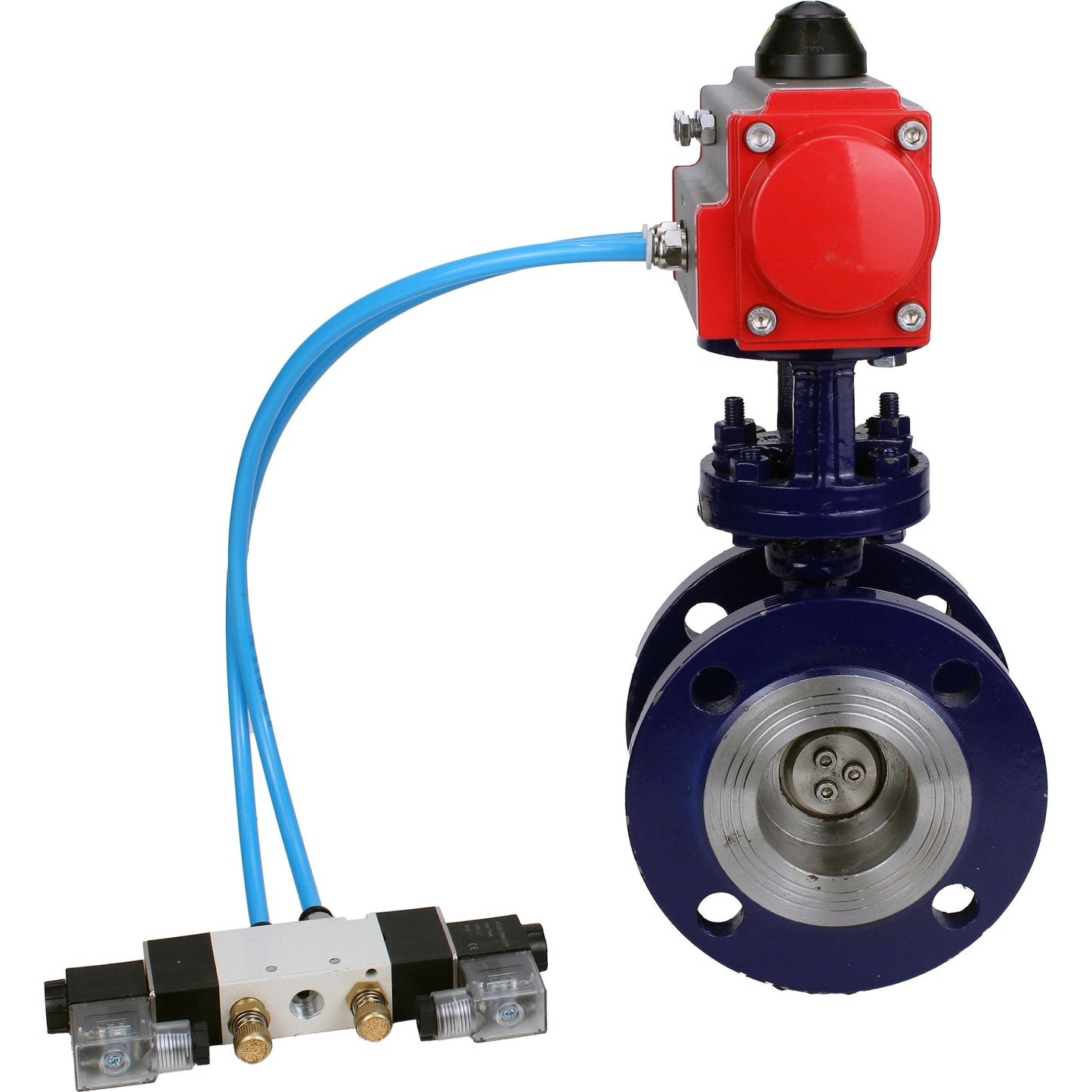 Water Butterfly Valve DNOVA WBV3EX-3432M-1W-F-ISO, body material - Carbon steel, disk material - Stainless steel AISI 316, seal - Metal, pneumatic actuator PA-DA double action, 4V320-08 220V