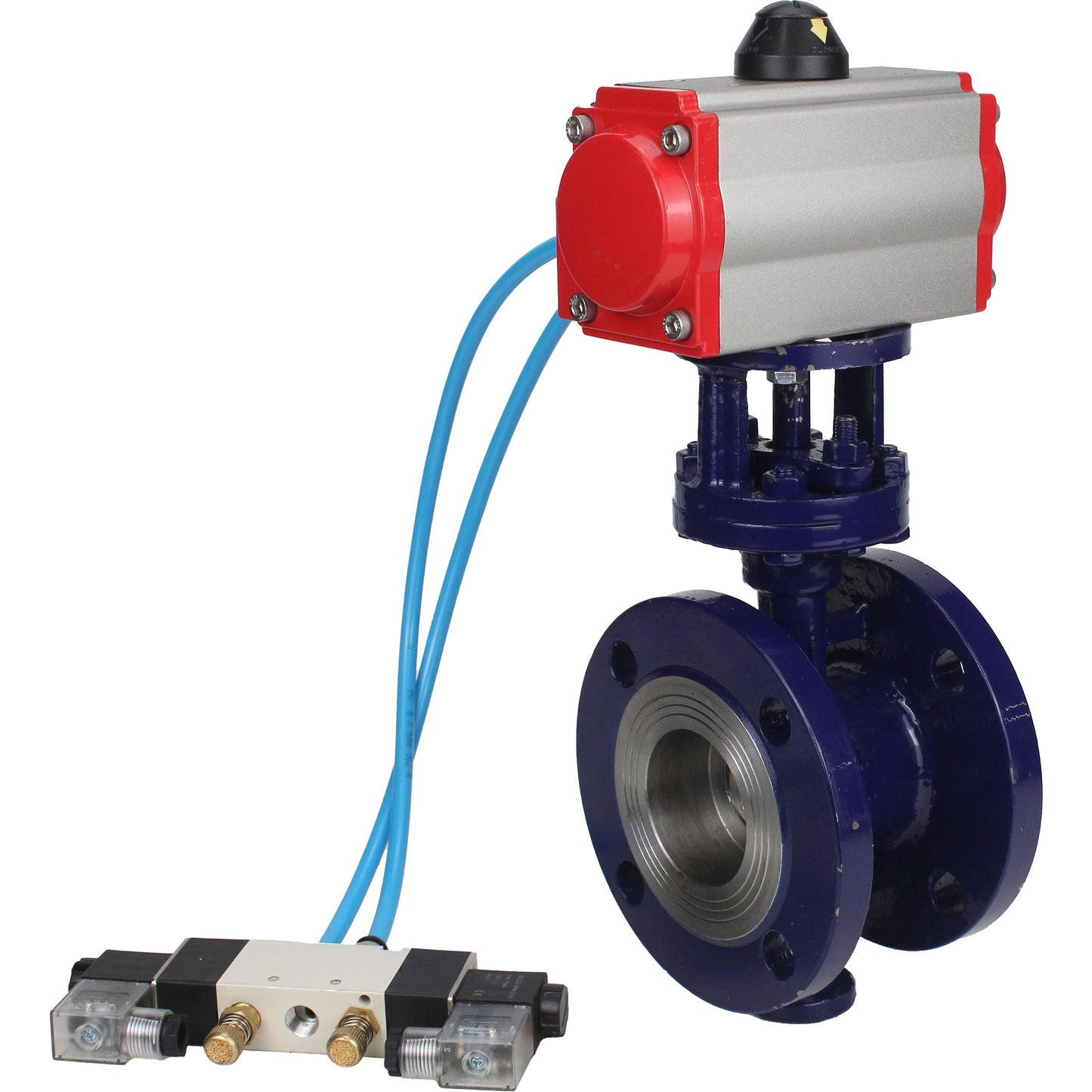 Water Butterfly Valve DNOVA WBV3EX-3431M-1W-F-ISO, body material - Carbon steel, disk material - Stainless steel AISI 304, seal - Metal, pneumatic actuator PA-SA with return springs, 4V320-10 220V