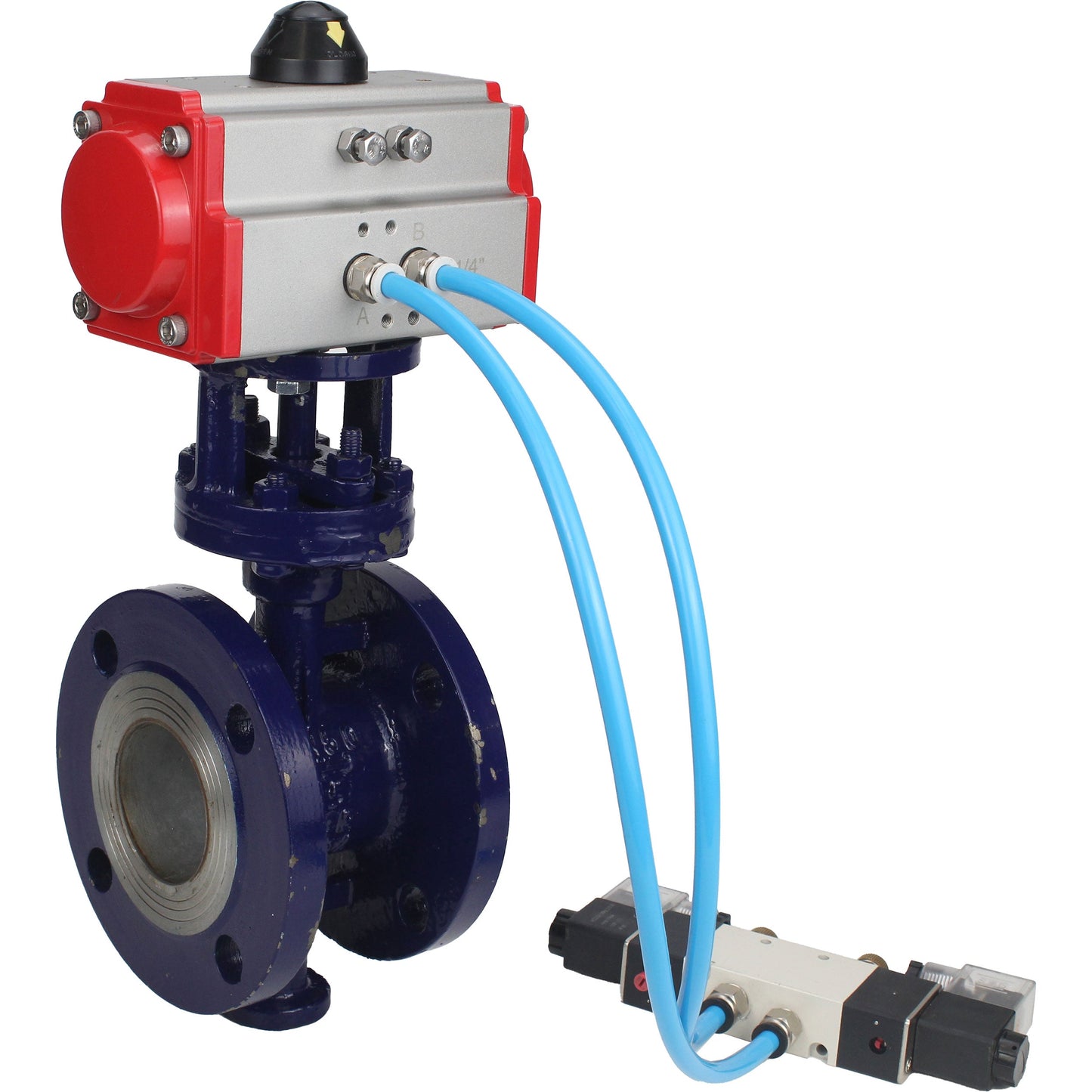 Water Butterfly Valve DNOVA WBV3EX-3432M-1W-F-ISO, body material - Carbon steel, disk material - Stainless steel AISI 316, seal - Metal, pneumatic actuator PA-DA double action, 4V320-08 220V