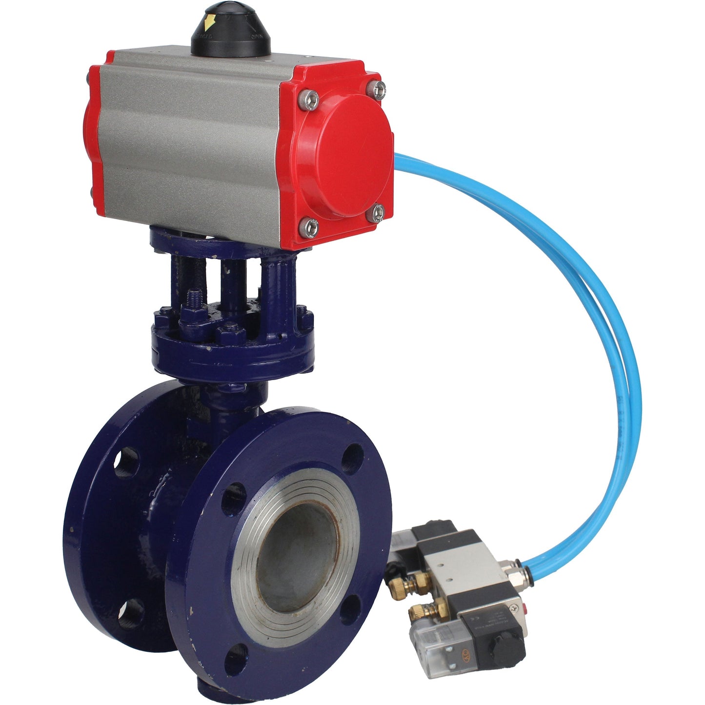 Water Butterfly Valve DNOVA WBV3EX-3432M-1W-F-ISO, body material - Carbon steel, disk material - Stainless steel AISI 316, seal - Metal, pneumatic actuator PA-DA double action, 4V320-08 220V