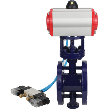 Water Butterfly Valve DNOVA WBV3EX-3432M-1W-F-ISO, body material - Carbon steel, disk material - Stainless steel AISI 316, seal - Metal, pneumatic actuator PA-DA double action, 4V320-08 220V