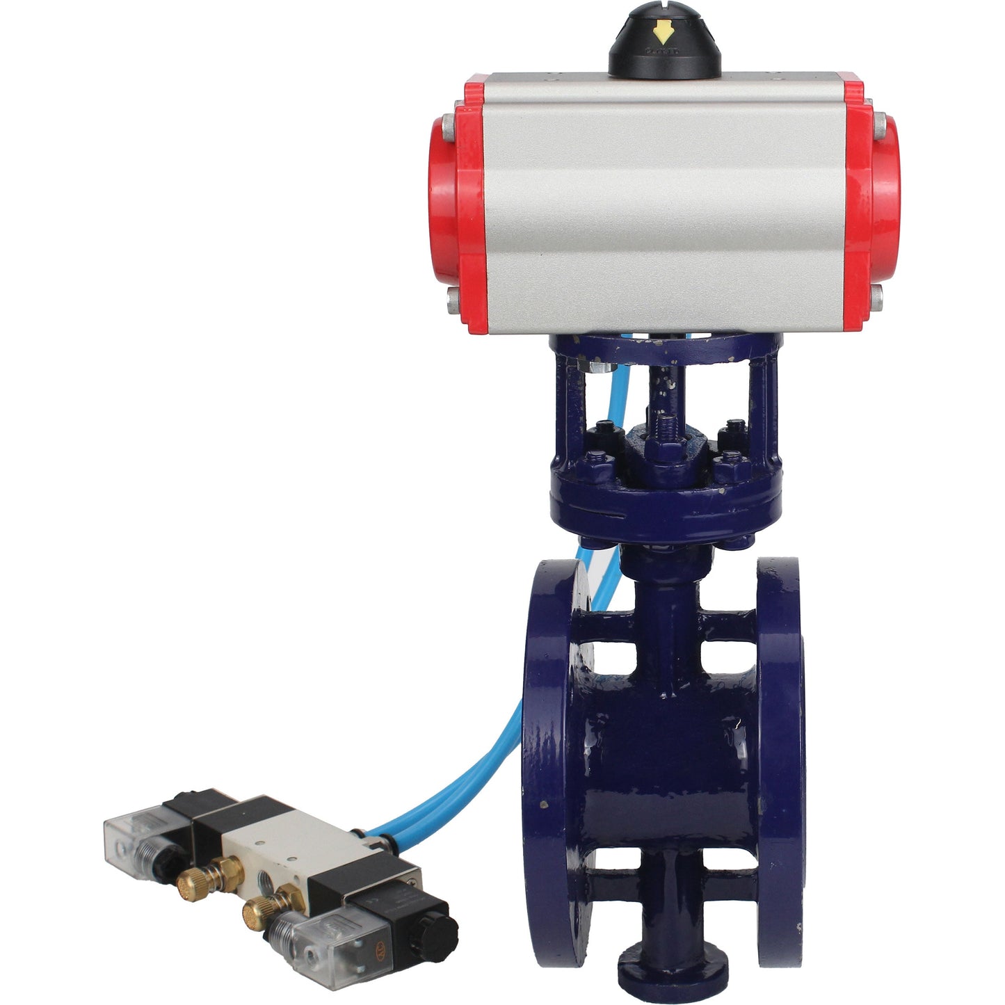 صمام فراشة الماء DNOVA WBV3EX-3431M-1W-F-ISO، مادة الجسم - فولاذ كربوني، مادة القرص - فولاذ مقاوم للصدأ AISI 304، الختم - معدن، مشغل هوائي PA-DA مزدوج الفعل، 4V320-08 220 فولت