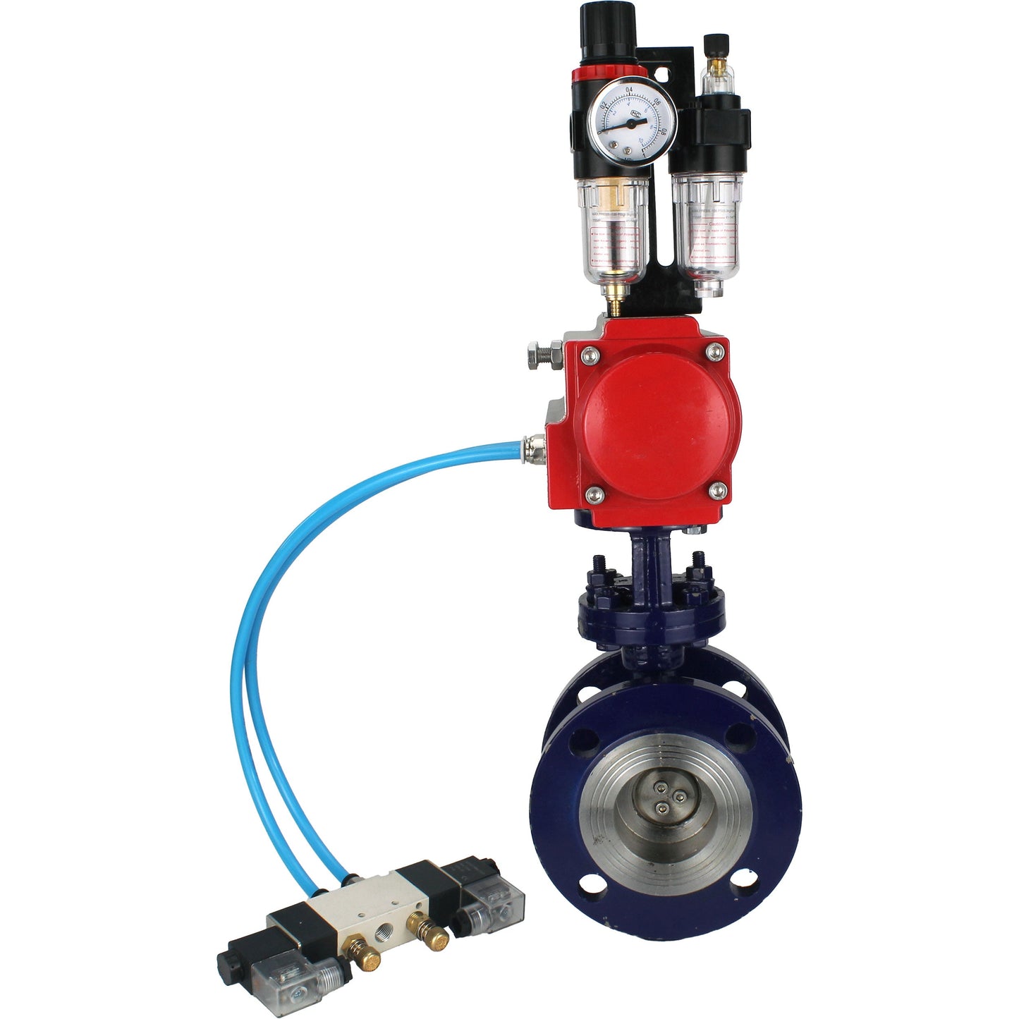 Water Butterfly Valve DNOVA WBV3EX-3432M-1W-F-ISO, body material - Carbon steel, disk material - Stainless steel AISI 316, seal - Metal, pneumatic actuator PA-SA with return springs, 4V320-10 220V ATU AFC2000