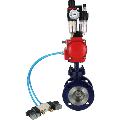Water Butterfly Valve DNOVA WBV3EX-3432M-1W-F-ISO, body material - Carbon steel, disk material - Stainless steel AISI 316, seal - Metal, pneumatic actuator PA-SA with return springs, 4V320-10 220V ATU AFC2000