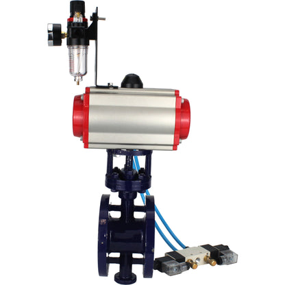 Water Butterfly Valve DNOVA WBV3EX-3432M-1W-F-ISO, body material - Carbon steel, disk material - Stainless steel AISI 316, seal - Metal, pneumatic actuator PA-SA with return springs, 4V320-08 220V ATU AFC2000