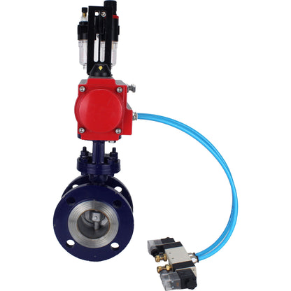 Water Butterfly Valve DNOVA WBV3EX-3432M-1W-F-ISO, body material - Carbon steel, disk material - Stainless steel AISI 316, seal - Metal, pneumatic actuator PA-SA with return springs, 4V320-10 220V ATU AFC2000