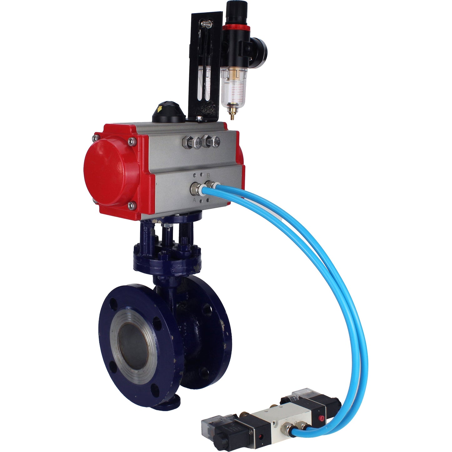 Water Butterfly Valve DNOVA WBV3EX-3432M-1W-F-ISO, body material - Carbon steel, disk material - Stainless steel AISI 316, seal - Metal, pneumatic actuator PA-SA with return springs, 4V320-08 220V ATU AFC2000