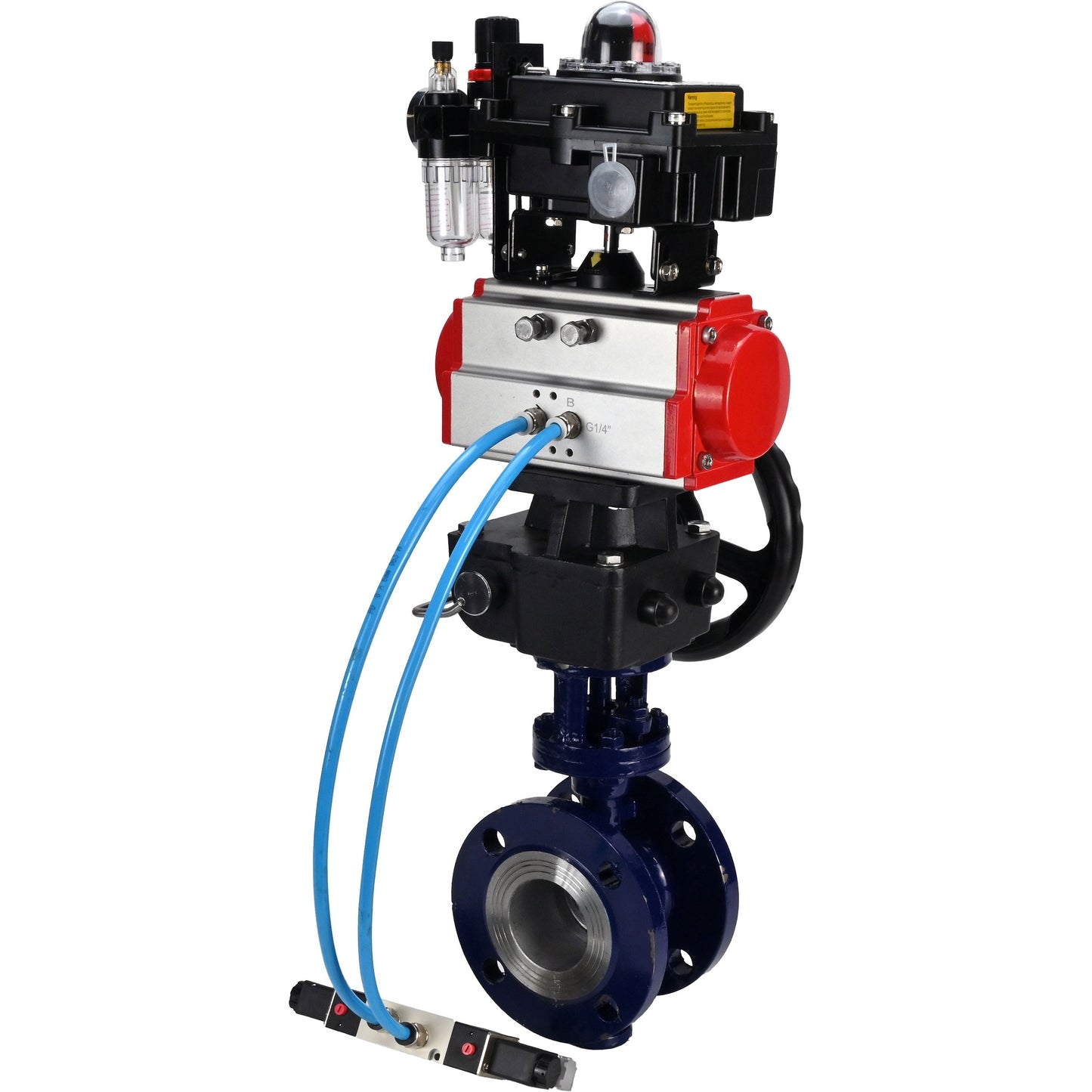 Water Butterfly Valve DNOVA WBV3EX-3432M-1W-F-ISO, body material - Carbon steel, disk material - Stainless steel AISI 316, seal - Metal, pneumatic actuator PA-DA double action, 4V320-08 220V, LSU APL-410N EX, handwheel MON, ATU AFC2000
