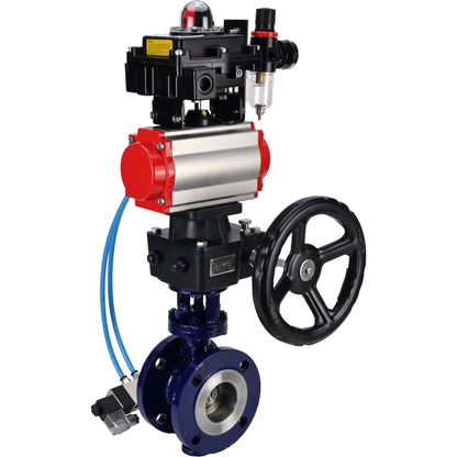 Water Butterfly Valve DNOVA WBV3EX-3432M-1W-F-ISO, body material - Carbon steel, disk material - Stainless steel AISI 316, seal - Metal, pneumatic actuator PA-DA double action, 4V320-08 220V, LSU APL-410N EX, handwheel MON, ATU AFC2000