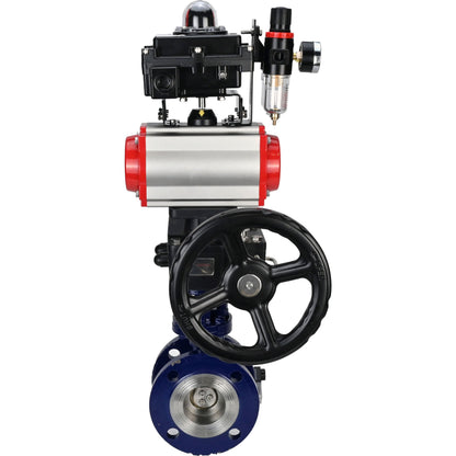 Water Butterfly Valve DNOVA WBV3EX-3432M-1W-F-ISO, body material - Carbon steel, disk material - Stainless steel AISI 316, seal - Metal, pneumatic actuator PA-DA double action, 4V320-08 220V, LSU APL-410N EX, handwheel MON, ATU AFC2000