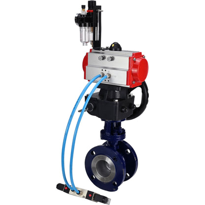 Water Butterfly Valve DNOVA WBV3EX-3432M-1W-F-ISO, body material - Carbon steel, disk material - Stainless steel AISI 316, seal - Metal, pneumatic actuator PA-DA double action, 4V320-08 220V handwheel MON, ATU AFC2000