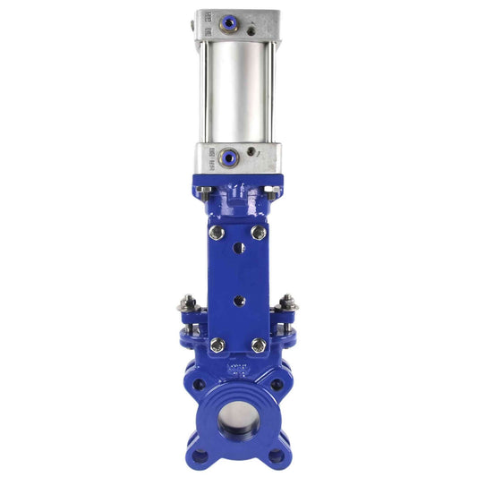 Knife gate valve DNOVA GVKN3431M-1W-Fb-2P PN10, body material - Carbon Steel WCB, knife material - stainless steel AISI 304, seal - METAL, pneumatic actuator