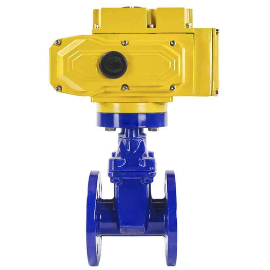 Wedge gate valve blue DNOVA-GGG50-EPDM-F4-BLUE PSI232 class 150 T=230-248°F flange connection, with rubber lined wedge EPDM, electric actuator DNOVA MT-110/220, 110/220V