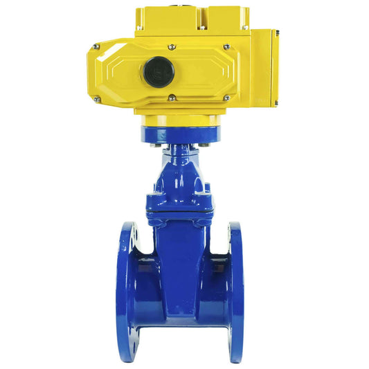 Wedge gate valve blue DNOVA-GGG50-EPDM-F4-BLUE PSI232 class 150 T=230-248°F flange connection, with rubber lined wedge EPDM, electric actuator DNOVA MT-380, 380V
