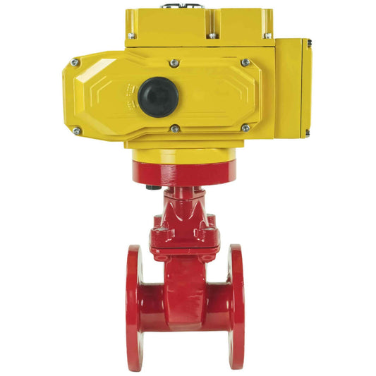 Wedge gate valve red DNOVA-GGG50-EPDM-F4-RED PSI232 class 150 T=230-248°F flange connection, with rubber lined wedge EPDM, electric actuator DNOVA MT-110/220, 110/220V