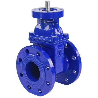 Wedge gate valve DNOVA GVWN1414E-2W-F (F4) BLUE PN10, body material - cast iron GGG50, wedge material - cast iron + EPDM, seal - EPDM, stem only