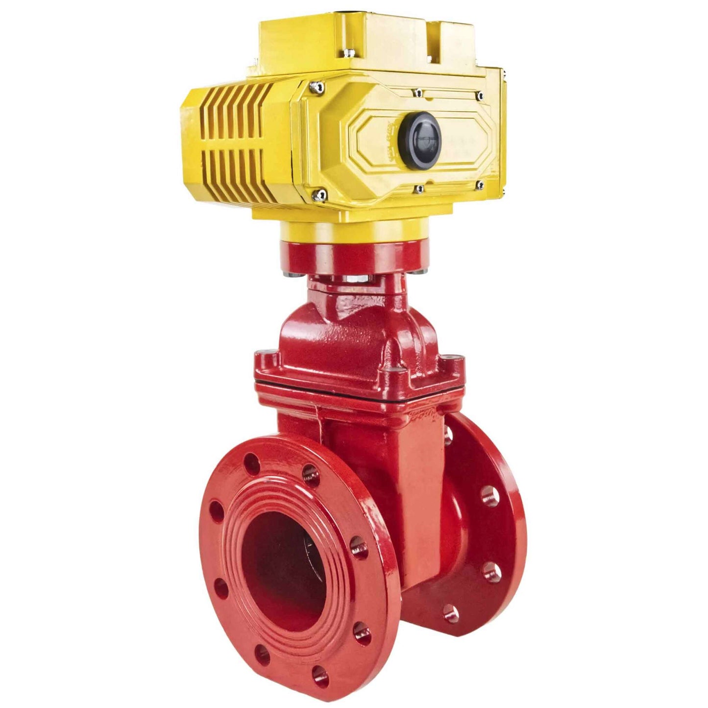 Wedge gate valve red DNOVA-GGG50-EPDM-F4-RED PSI232 class 150 T=230-248°F flange connection, with rubber lined wedge EPDM, electric actuator DNOVA MT-380, 380V