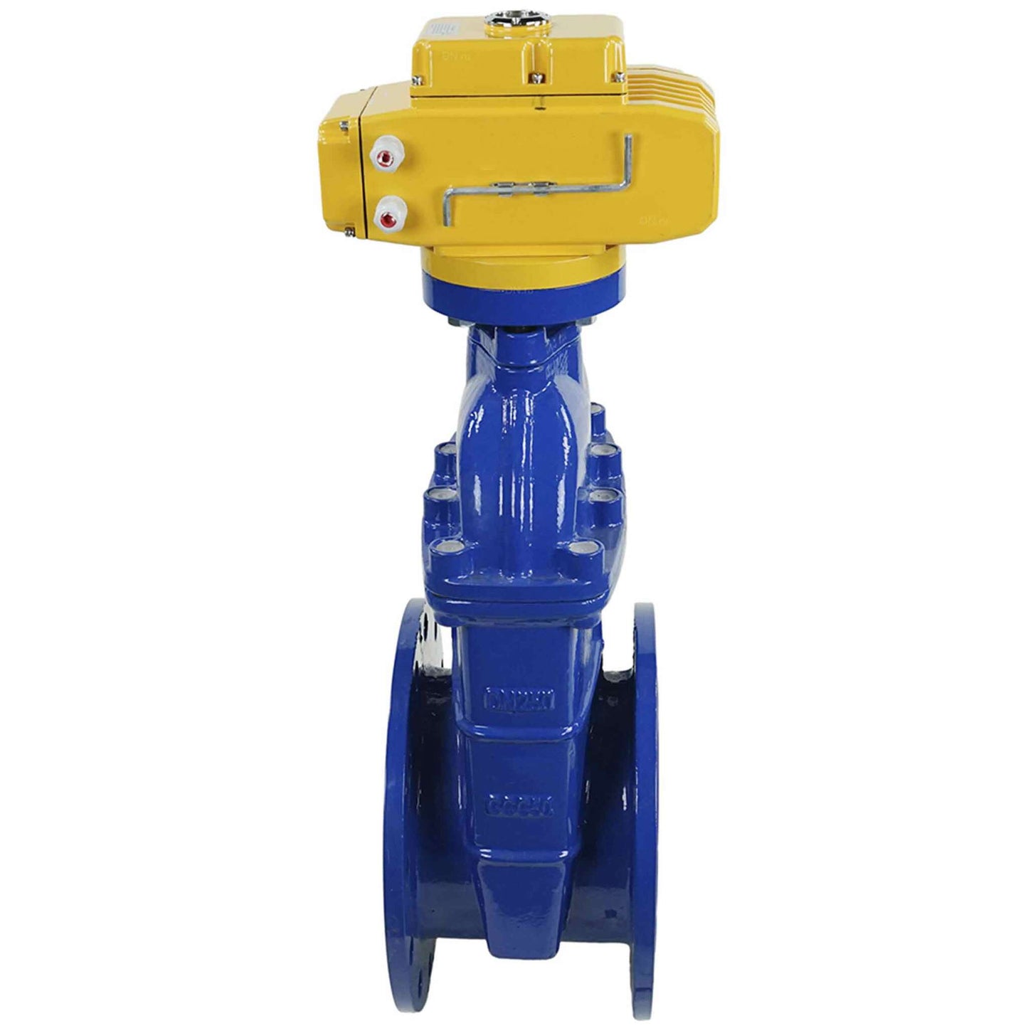 Wedge gate valve blue DNOVA-GGG50-EPDM-F4-BLUE PSI145 class 150 T=230-248°F flange connection, with rubber lined wedge EPDM, electric actuator DNOVA MT-110/220 110/220V