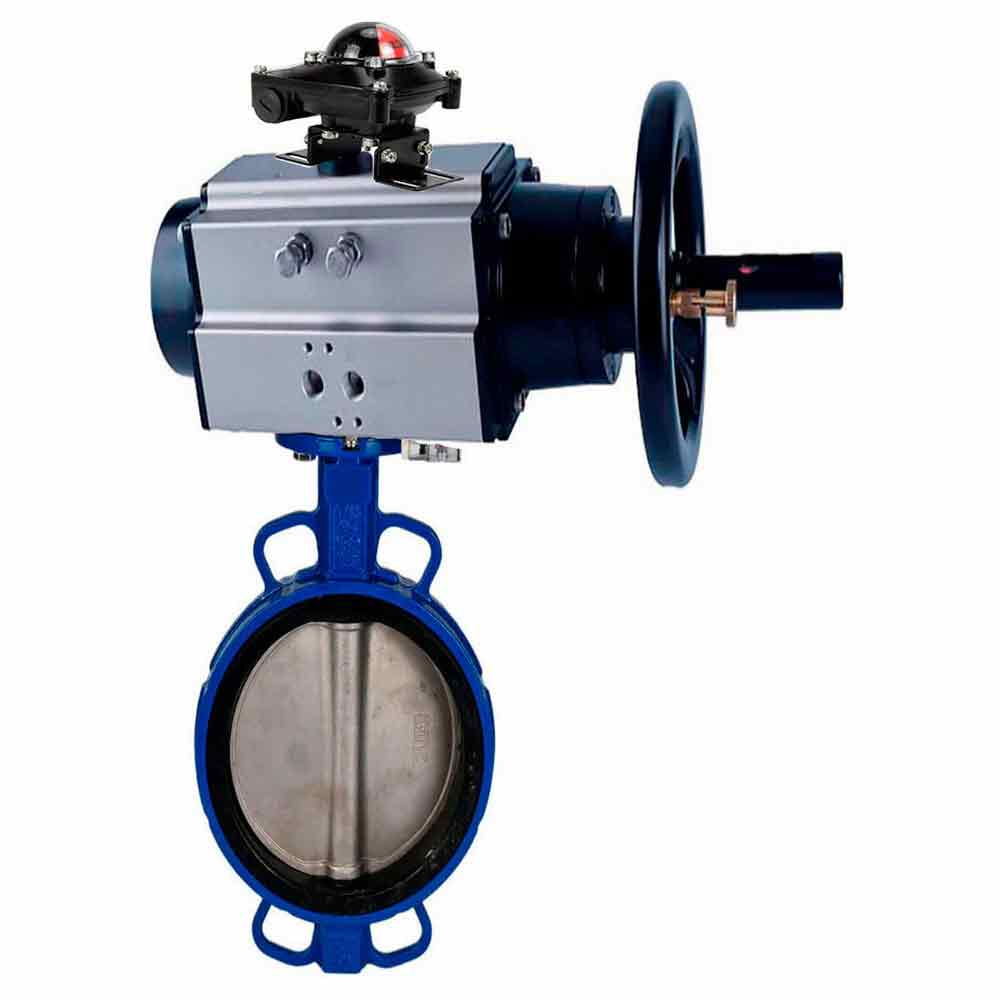 Water Butterfly Valve DNOVA WBV1413E-2W-Fb body material - Cast iron GGG50/EN-GJS-500-7, disk material - Cast iron GGG40/EN-GJS-400-15, seal - EPDM with pneumatic actuator double acting PA-DA-105-1, limit switch APL-410N EX