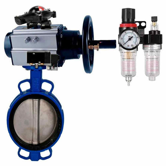 Water Butterfly Valve DNOVA WBV1432E-2W-Fb body material - Cast iron GGG50/EN-GJS-500-7, disk material - Stainless steel AISI 316L/1.4404, seal - EPDM with pneumatic actuator double acting PA-DA-105-1, pneumatic distributor 4V320-08 220V, limit