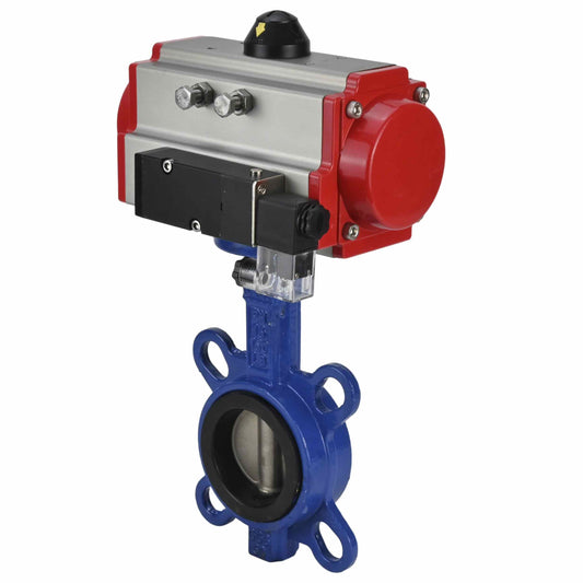 Water Butterfly Valve DNOVA WBV1332N-2W-Fb-H body material - Cast iron GGG50, disk material - Stainless steel 316L, seal - NBR with double-acting pneumatic actuator DA and pneumatic distributor 4M310-08 220V