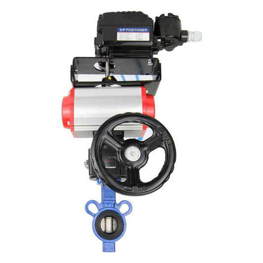 Válvula de mariposa de agua DNOVA st-316l-viton-da-hdm-yt1000rsn, material del cuerpo: acero al carbono WCB, material del disco: acero inoxidable AISI 316L, sello: VITON, accionado por actuador neumático