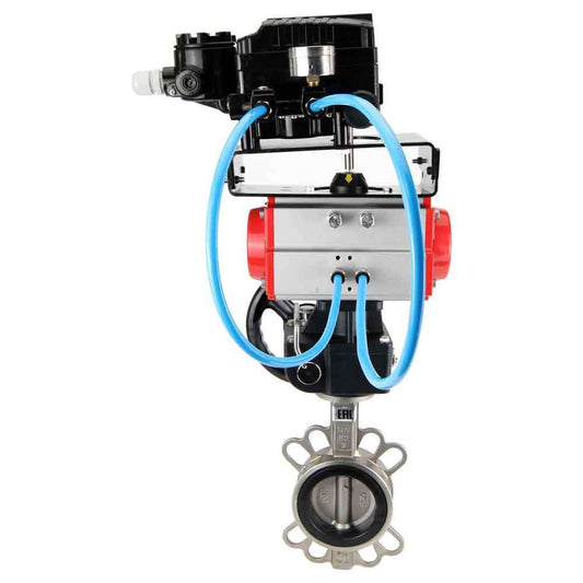Válvula de mariposa de agua DNOVA 316l-viton-da-hdm-yt1000rsi, material del cuerpo - acero inoxidable AISI 316L, material del disco - acero inoxidable AISI 316L, sello - VITON, actuador neumático operado