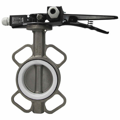 Water butterfly valve DNOVA 316L-316L-PTFE body material - stainless steel AISI 316L, disk material - stainless steel AISI 316L, seal - PTFE with handle, with two LS-103 250V limit switches and a bracket for mounting the limit switches