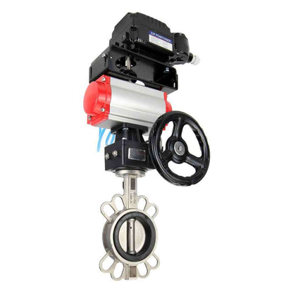 Válvula de mariposa de agua DNOVA 316l-viton-da-hdm-yt1000rsn, material del cuerpo - acero inoxidable AISI 316L, material del disco - acero inoxidable AISI 316L, sello - VITON, actuador neumático operado